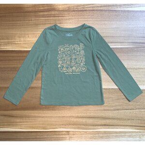 Cat & Jack Girls Olive Green Long Sleeve Shirt Floral Print Kids Top Size XS